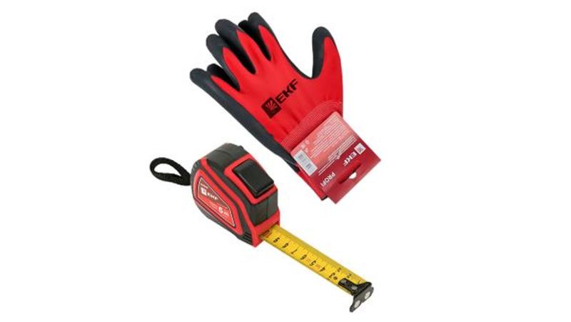 Рулетка измерительная РС-10 (5 м х 25 мм) Autostop Магнит + Перчатки PROFI EKF Expert | rs-10-5-25-set-01 | EKF — EKF