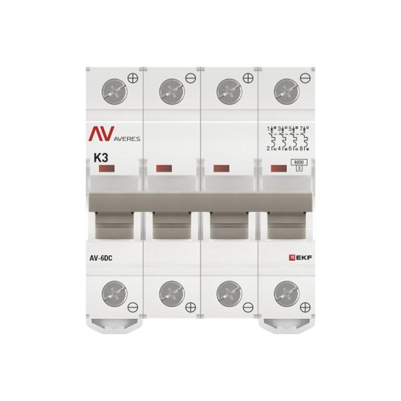 Выключатель автоматический AV-6 DC 4P 3A (K) 6kA AVERES | mcb6-DC-4-03K-av | EKF — миниатюра 4