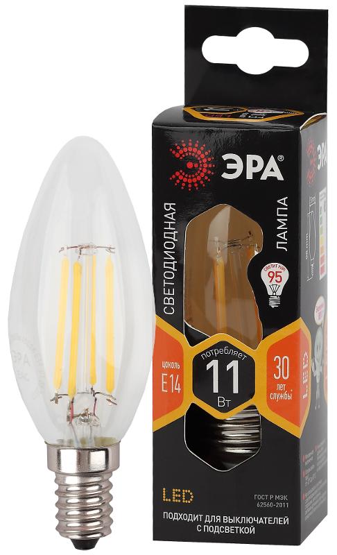 Лампа светодиодная F-LED B35-11w-827-E14 (филамент, свеча, 11Вт, тепл, E14) | Б0046985 | ЭРА — миниатюра 1