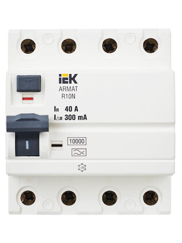Выключатель дифференциальный (УЗО) R10N 4P 40А 300мА тип A ARMAT | AR-R10N-4-040A300 | IEK — миниатюра 2