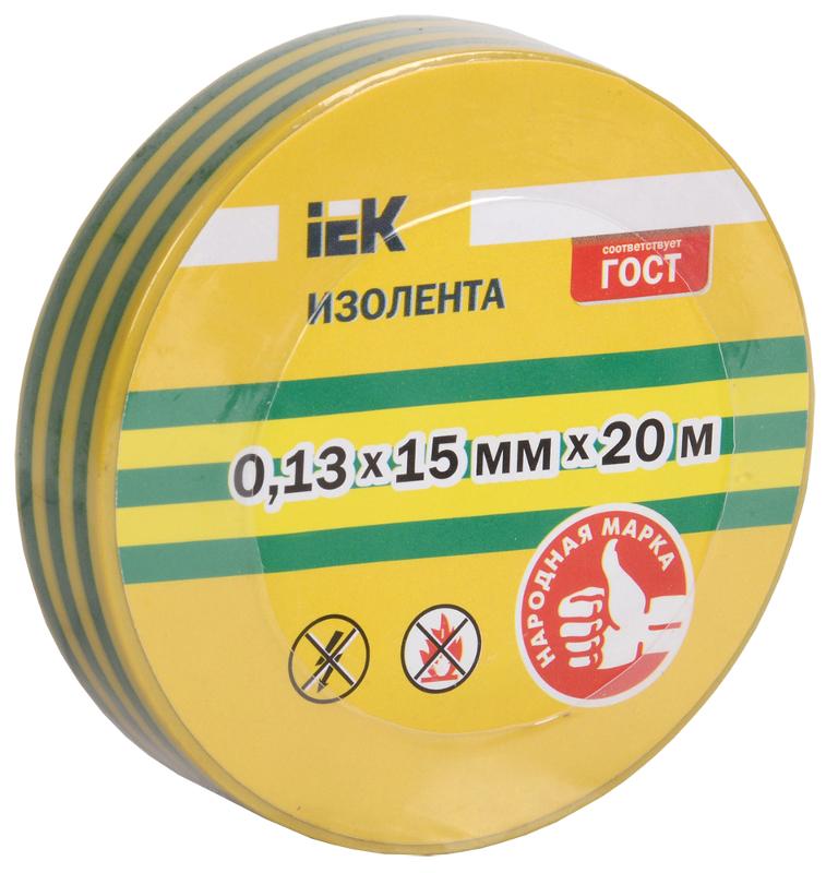 Изолента 0,13х15 мм желто-зеленая 20 метров (розничная упаковка)  | UIZ-13-15-20MS-K52 | IEK — IEK (ИЭК)