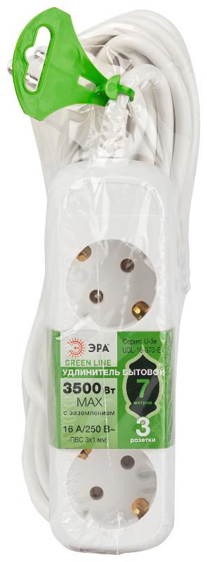 Удлинитель электрический ЭРА UDL-16-370-E Greenline 3 розетки с заземлением 7м ПВС 3x1мм2  | Б0065059 | ЭРА — миниатюра 2