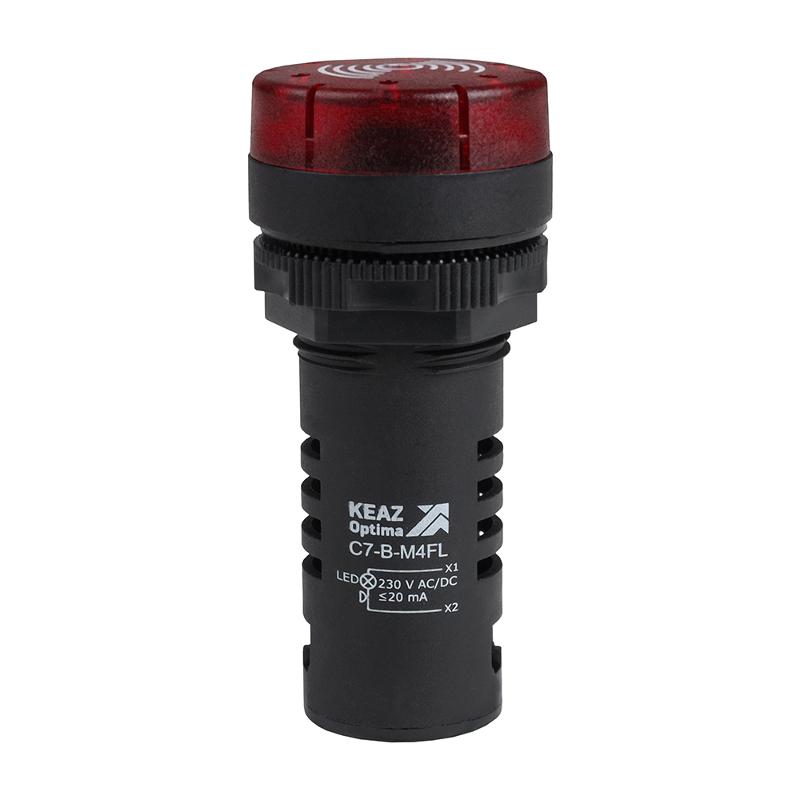 Зуммер с пульсирующим сигналом OptiSignal Compact D22 C7-B-M4FL красный с подсветкой 230 В AC/DC  | 362174 | КЭАЗ — КЭАЗ (Курский электроаппаратный завод)