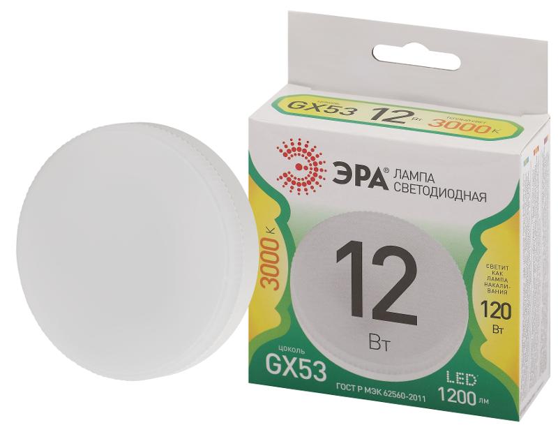 Лампа светодиодная  LED GX-12W-830-GX53 GL GX53 12 Вт таблетка теплый свет | Б0067041 | ЭРА — миниатюра 1
