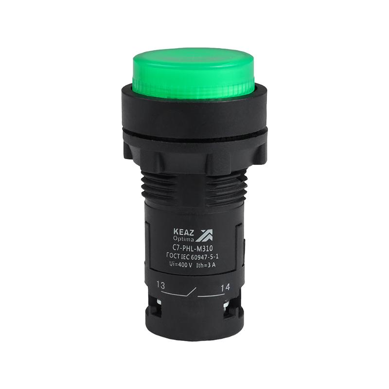 Кнопка с фиксацией с подсветкой OptiSignal Compact D22 C7-PHL-M301 зеленая 1НЗ 230 В AC XB7NJ03M2 | 362115 | КЭАЗ — фото 1 | Sento
