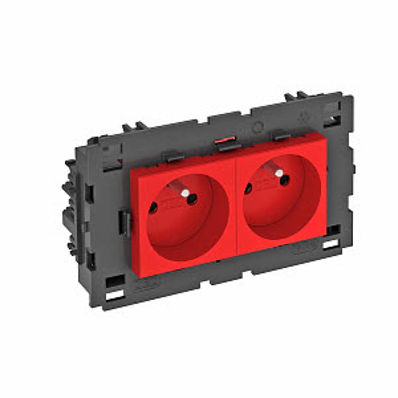 Розетка двойная 0° Modul45connect франц. стандарт, 250 В, 16A (красный) (STD-F0C8 SRO2) | 6120628 | OBO Bettermann — миниатюра 2