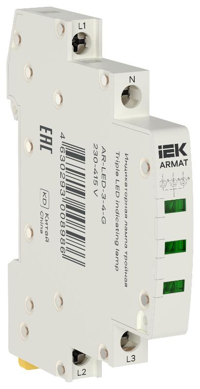 ARMAT Лампа индикаторная тройная LED 230-415В AC зеленая | AR-LED-3-4-G | IEK — фото 1 | Sento