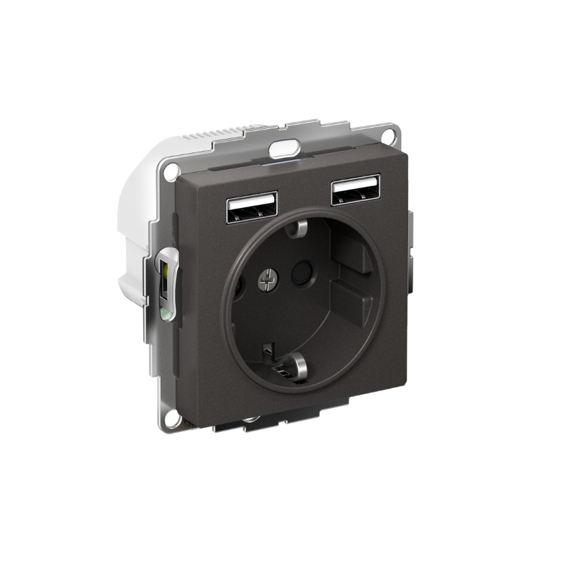 AtlasDesign Базальт Розетка 16А с 2 USB A+A, 5В/2,4А, 2х5В/1,2А, механизм | ATN001430 | SE — миниатюра 1
