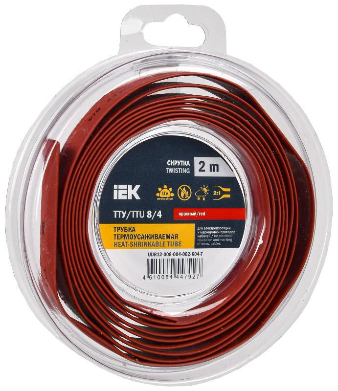 Трубка термоусадочная ТТУ нг-LS 8/4 красная (2м/упак) IEK | UDR12-008-004-002-K04-T | IEK — IEK (ИЭК)