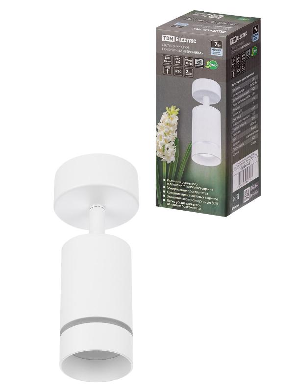 Светильник-спот поворотный LED, 7 Вт, 230 В, 50 Гц, 4000К, IP20, "Вероника", белый, | SQ0356-0420 | TDM — фото 1 | Sento