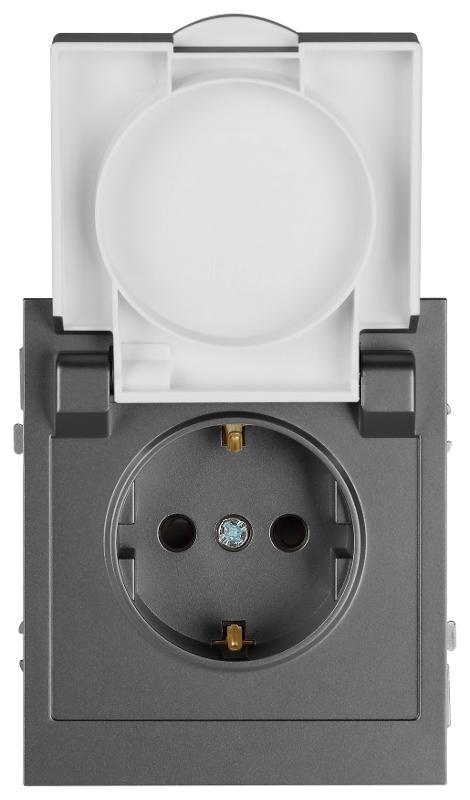 Розетка Arktik 16-2103-06 с заземлением 2P+E Schuko со шторками с крышкой 16А-250В графит | Б0070439 | ЭРА — миниатюра 5