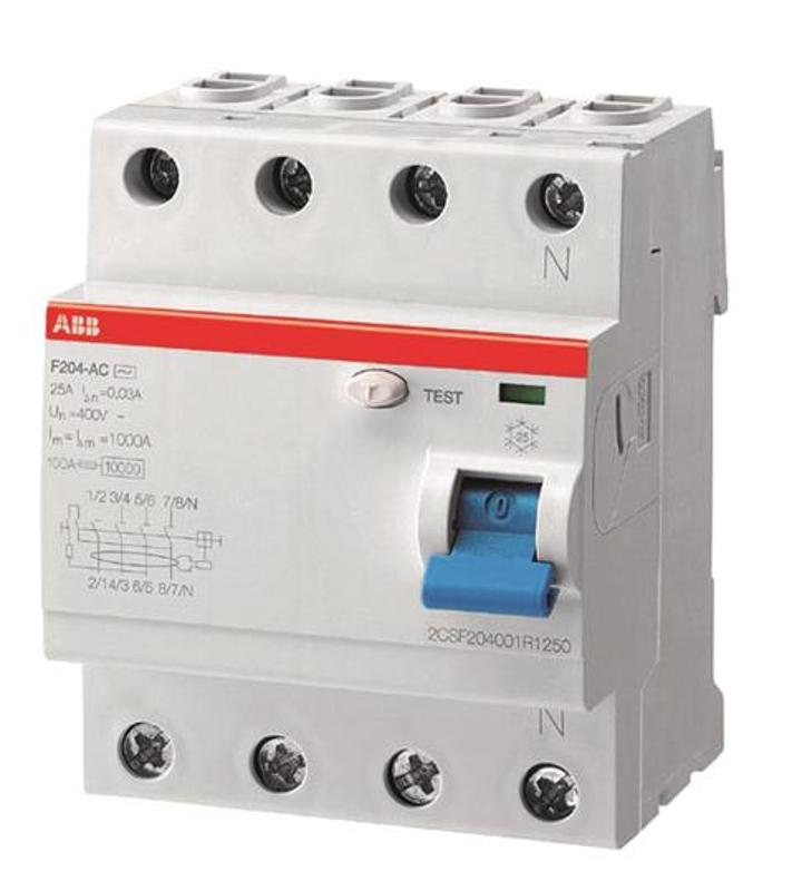Выключатель дифференциальный (УЗО) F204 4п 25А 30мА тип A | 2CSF204197R1250 | ABB — ABB