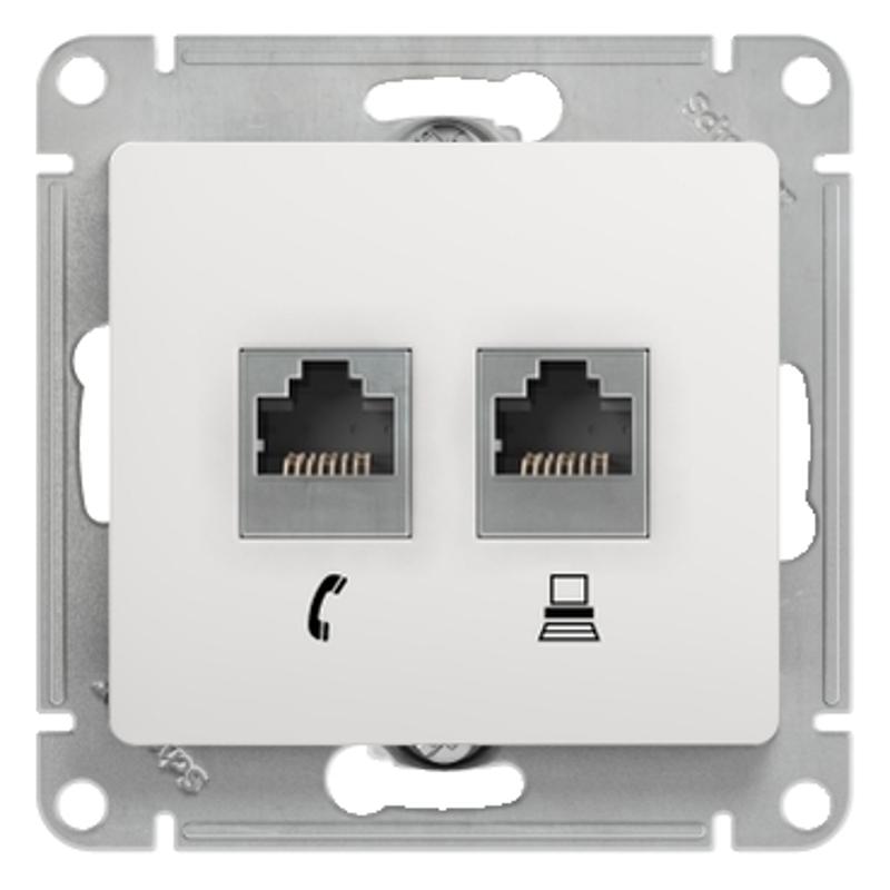 Glossa Белый Розетка 2-я RJ11+RJ45, кат.5E | GSL000185 | SE — Systeme Electric