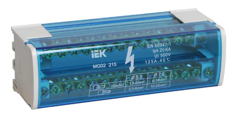 Шины на DIN-рейку в корпусе (кросс-модуль) L+PEN 2х15  | YND10-2-15-125 | IEK — миниатюра 2