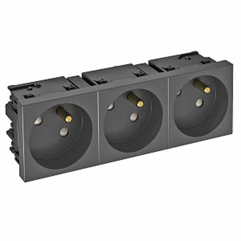 Розетка тройная 33° Modul45connect, франц. стандарт, 250 В, 16A (черный) (STD-F3C SWGR3) | 6120700 | OBO Bettermann — миниатюра 2