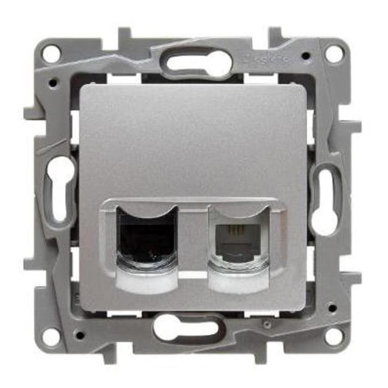 Etika Алюминий Розетка телефонная + компьютерная (RJ11+RJ45) 5 кат. UTP — миниатюра 2