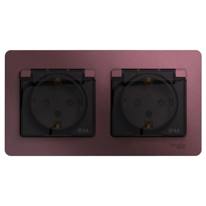 Glossa Баклажановый Розетка 2-ая с з/к, со шторками (в сборе), IP44 | GSL001147 | SE — миниатюра 2