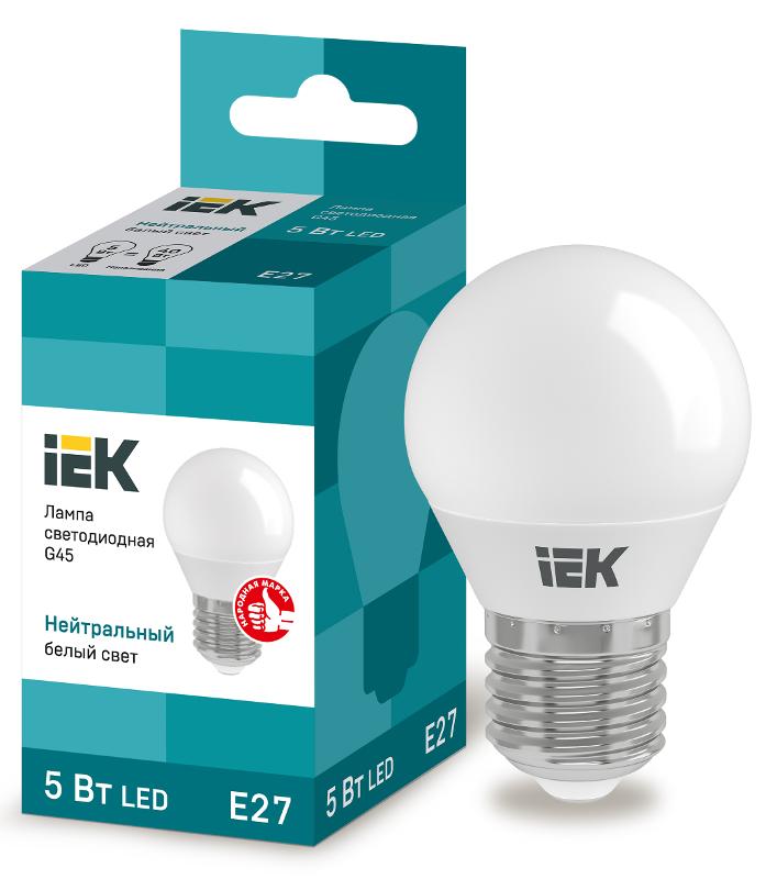Лампа светодиодная LED 5Вт Е27 220В 4000К G45 шар | LLE-G45-5-230-40-E27 | IEK — миниатюра 1