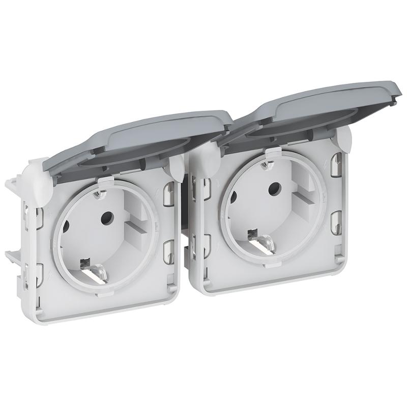 Plexo Серый Розетка с/з 2-ая гориз. с крышкой 16А IP55 | 069576 | Legrand — Legrand