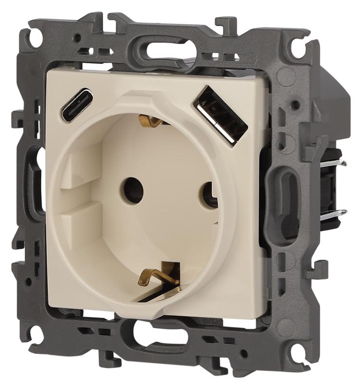 Розетка  Серия 12 12-4108-02 2P+E 16A-250В со шторками с USB type-A+C 5В-3А слоновая кость | Б0067731 | ЭРА — миниатюра 5