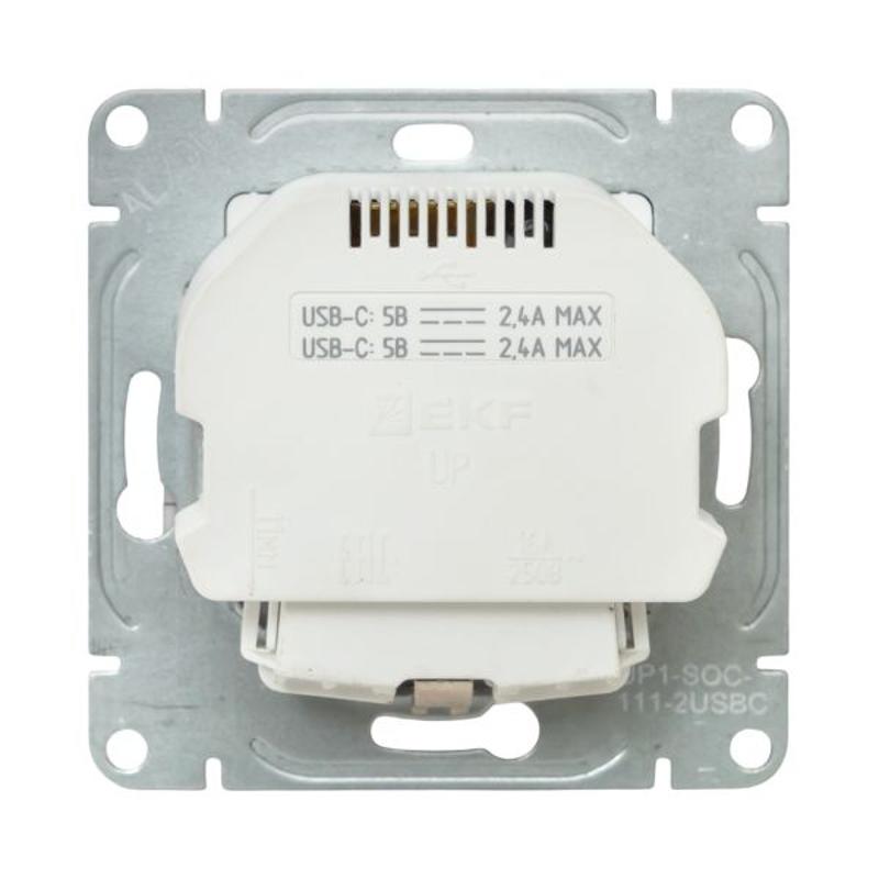 Механизм розетки с USB-C - 2шт, 16А, с заземлением, со шторками, шампань Эпика  |UP1-SOC-111-2USBC| EKF — миниатюра 7