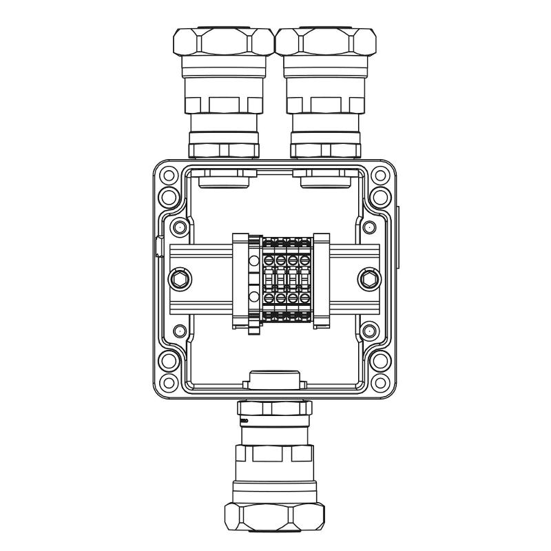 Коробка клеммная Ex из алюминия: 1Ex e IIC Т5 Gb / Ex tb IIIB T95°C DbIP66:Клеммы 4 кв.мм - 5 шт.: А, С:ввод D10,5-18мм под небронир-ныйкабель в ме — DKC (ДКС)
