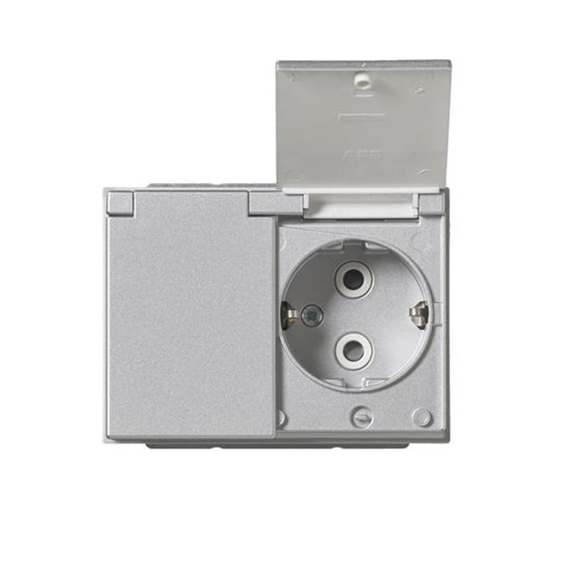 Розетка Double Shuko 16А 230В с крышкой, IP21/44 Impressivo, алюминий | 302EUCK-83  | 2TKA00003032 | ABB — ABB