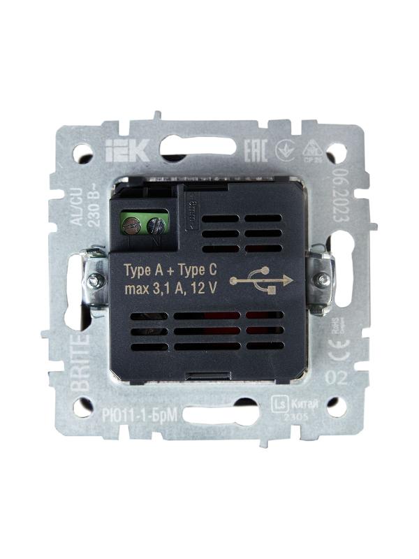 BRITE Розетка USB A+C 18Вт РЮ11-1-БрЧ черный | BR-U22-018-K02 | IEK — миниатюра 4