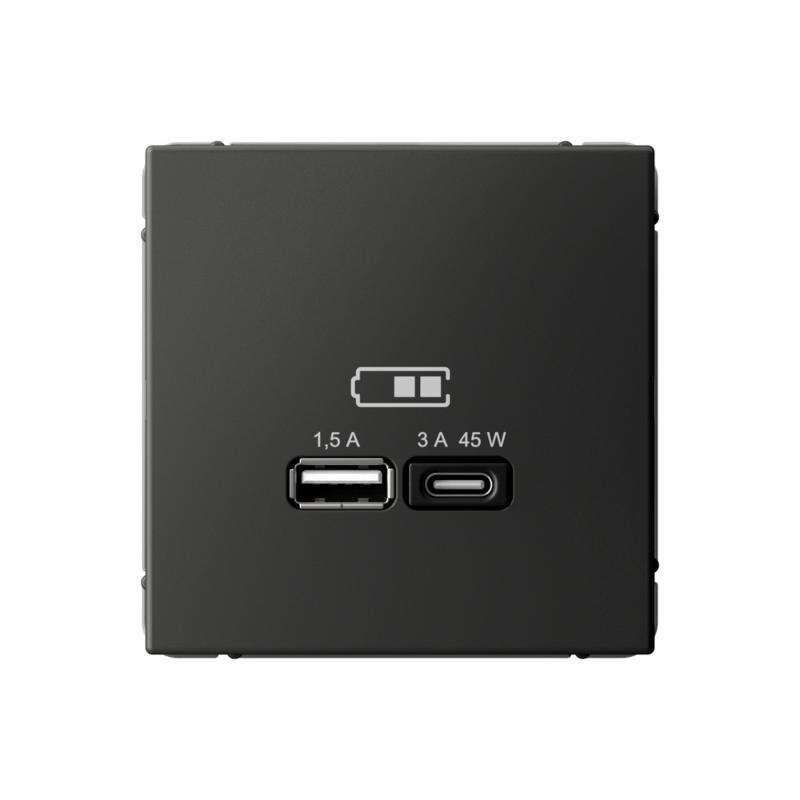 ArtGallery Базальт Розетка USB A + тип-C 45Вт высокоскор.заряд. QC, PD, механизм | GAL001429 | SE — Systeme Electric