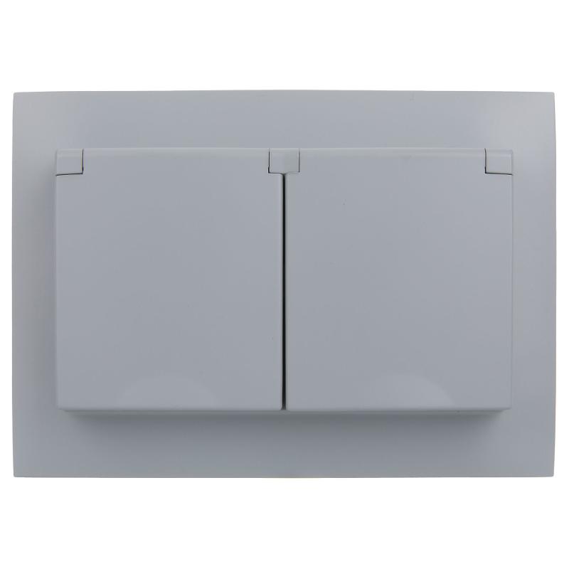 SKANDY Розетка 2-местная с кр. 16А в сб IP44 SK-R12Gr серый | SK-R26-16-44-K03-F | IEK — миниатюра 2