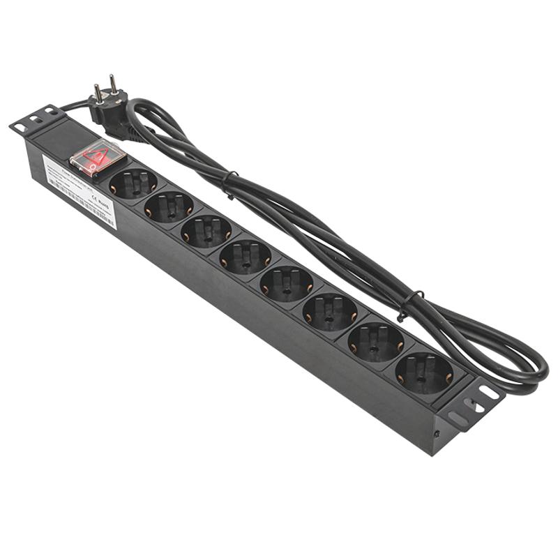 Блок розеток PDU TERACOM PRO 19" 1U 16А/250В 8 розеток Schuko 2 метра сечение 3x1,5 мм2 | TRP-HPD-LSP-16A-8SH-2MSH | EKF — миниатюра 2