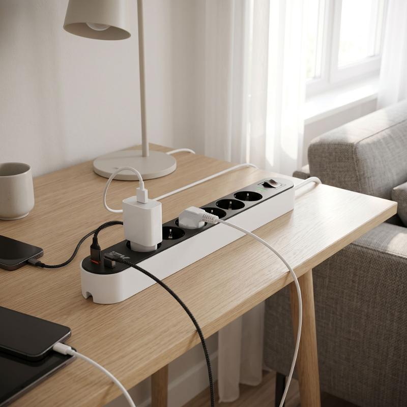 Фильтр сетевой СФ-06К 16А USB A+C 20Вт 1,5м 3х1,5мм2 чер  | WFP10-16-06-01-ZKU-K02 | ИЭК — миниатюра 7