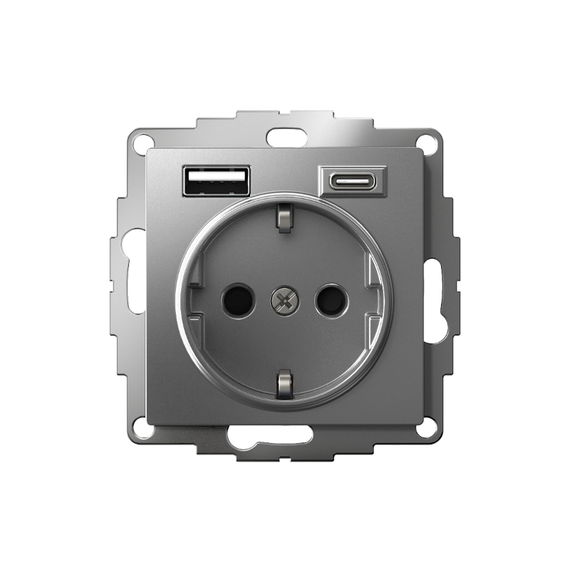 AtlasDesign Сталь Розетка 16А c 2 USB A+C, 5В/2,4А/3,0А, 2х5В/1,5А, механизм | ATN000932 | SE — миниатюра 2