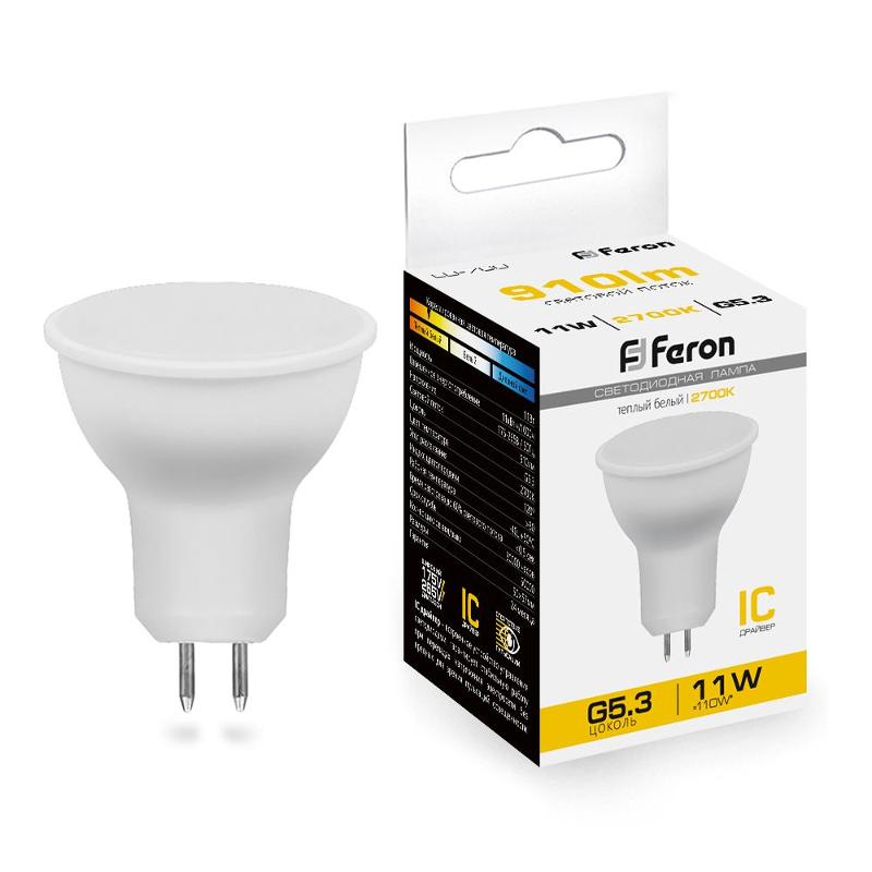 Лампа светодиодная, (11W) 230V G5.3 2700K MR16, LB-760 | 38137 | FERON — миниатюра 1