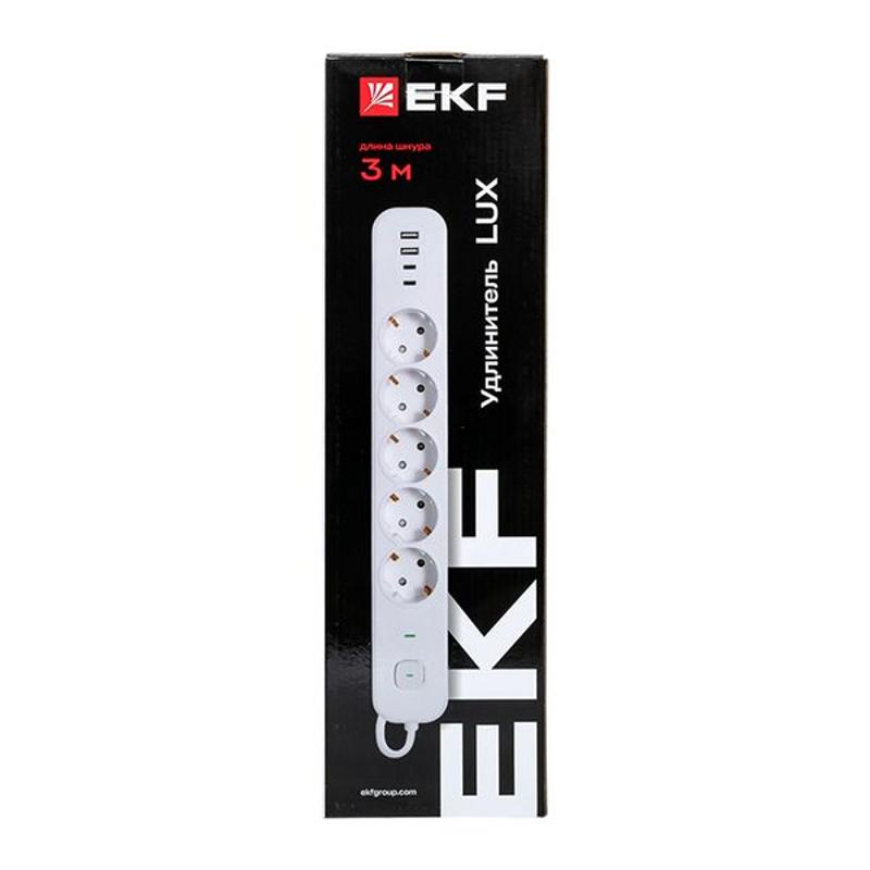 Удлинитель LUX 5 гнезд 2USB 2,4А+2type-C 3 метра 1,5мм2 | UBA-LUX-503-TC | EKF — миниатюра 9