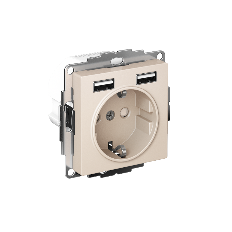 AtlasDesign Бежевый Розетка 16А c 2 USB A+A, 5В/2,4А, 2х5В/1,2А, механизм | ATN000230 | SE — Systeme Electric