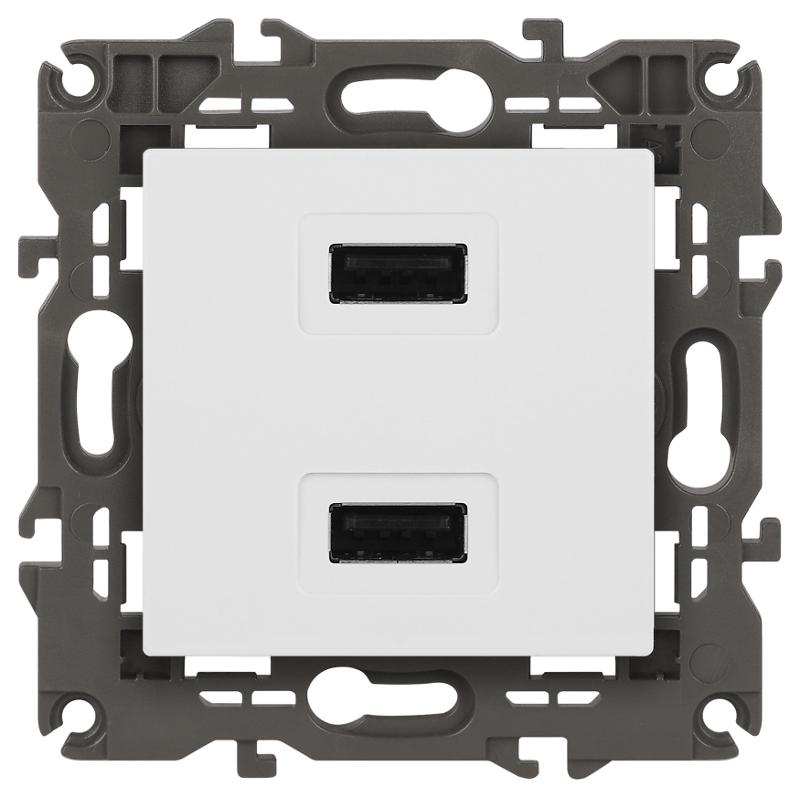 14-4110-01 Устройство зарядное USB, 230В/5В-2100мА, IP20, Эра Elegance, белый | Б0034358 | ЭРА — миниатюра 1