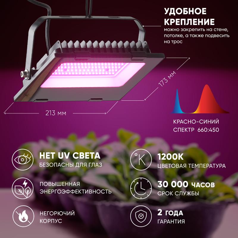 Прожектор светодиодный фито для растений красно-синий спектр FITO-50W-RB-LED — миниатюра 8