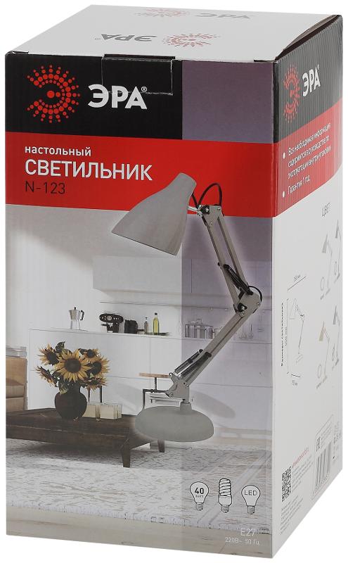 Светильник настольный N-123-Е27-40W-GY серый (12/96) | Б0047199 | ЭРА — миниатюра 2