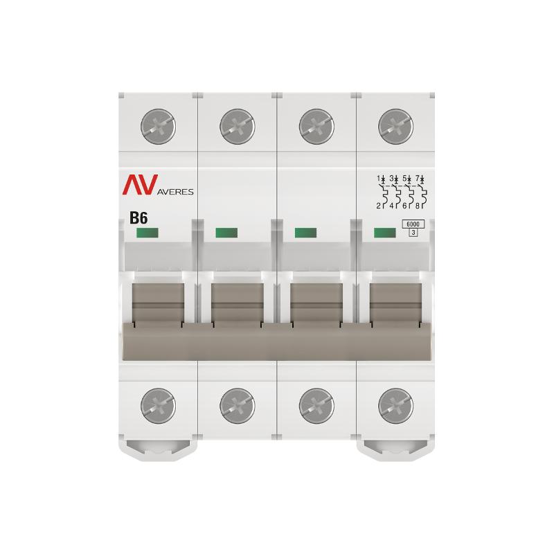 Выключатель автоматический четырехполюсный AV-6 6А B 6кА AVERES | mcb6-4-06B-av | EKF — миниатюра 6