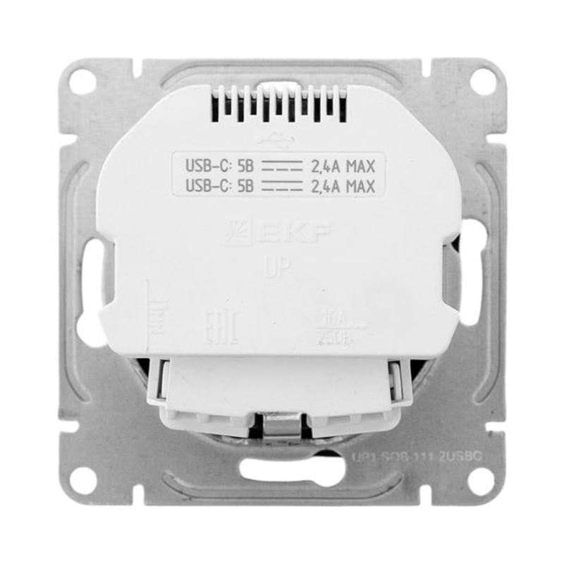 Механизм розетки с USB-C - 2шт, 16А, с заземлением, со шторками, чёрный Эпика EKF | UP1-SOB-111-2USBC | EKF — миниатюра 7