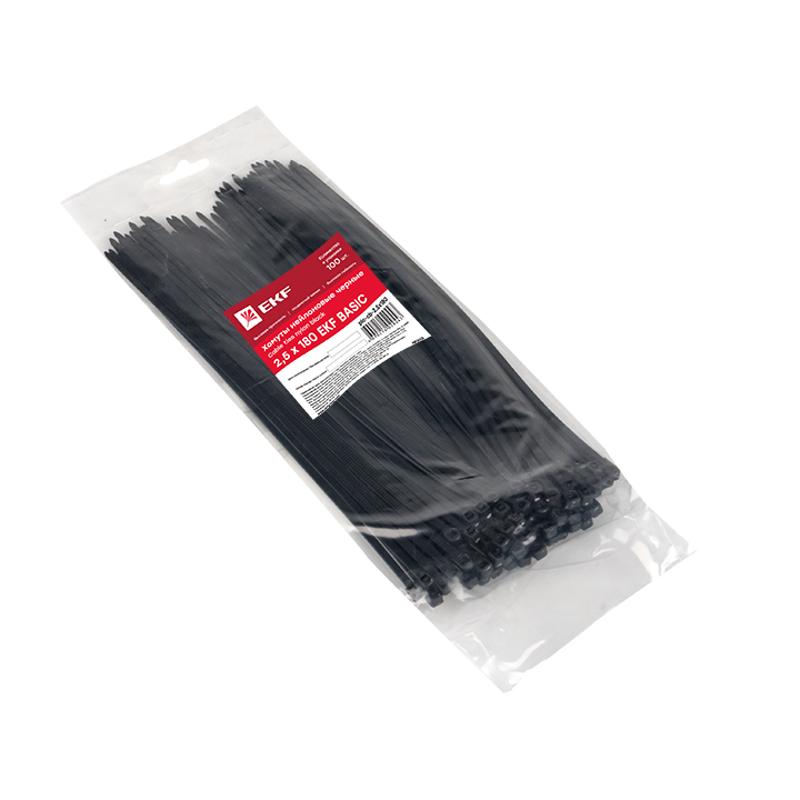 Хомут нейлоновый ЧЕРНЫЙ 2,5х180 (уп./100шт) EKF Simple | plc-cb-2.5x180 | EKF — миниатюра 3