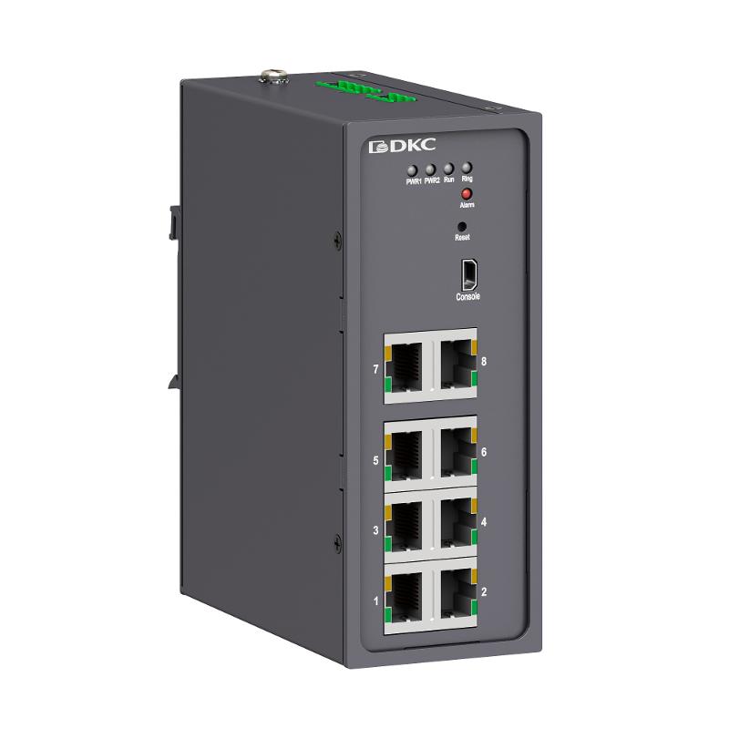 Промышленный управляемый коммутатор, 8×10/100Base-T(X) портов RJ45, консольный порт Mini USB, 24-48В DC (18-72В DC), с резервированием | N2000-8T-P1 | — DKC (ДКС)
