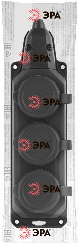 Колодка каучуковая с/з 3гн 16A IP44 черная K-3e-B-IP44| Б0044545 | ЭРА — миниатюра 2