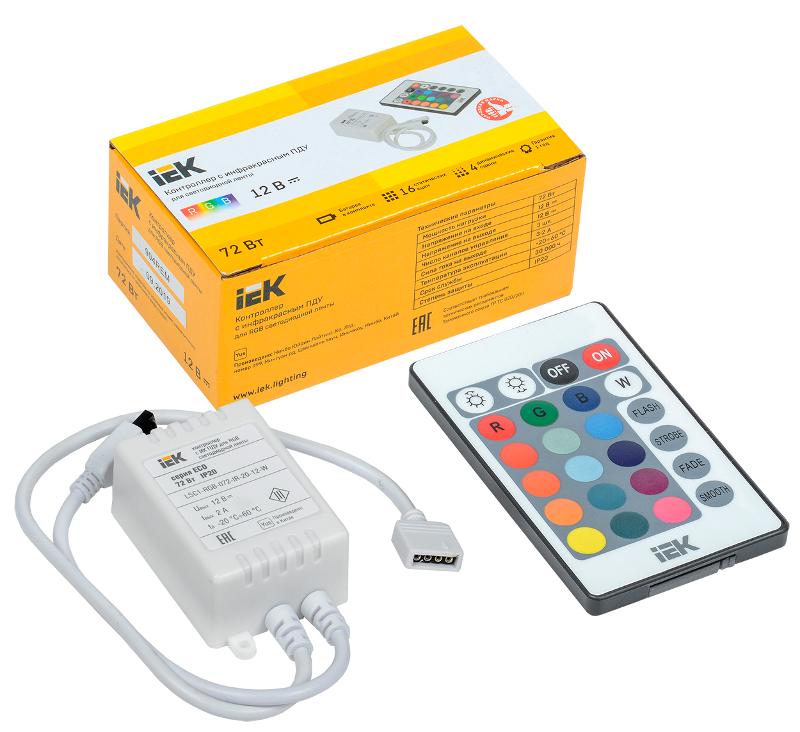 Контроллер с ПДУ ИК RGB 3 канала 12В 2А 72Вт | LSC1-RGB-072-IR-20-12-W | IEK — миниатюра 1