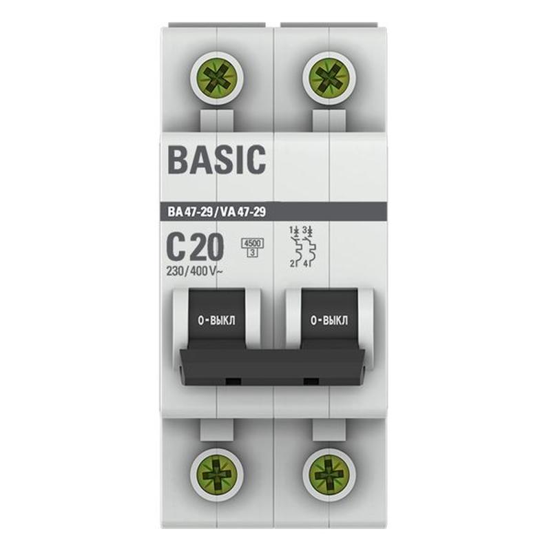 Выключатель автоматический двухполюсный ВА 47-29 20А C 4,5кА Basic | mcb4729-2-20C | EKF — миниатюра 4