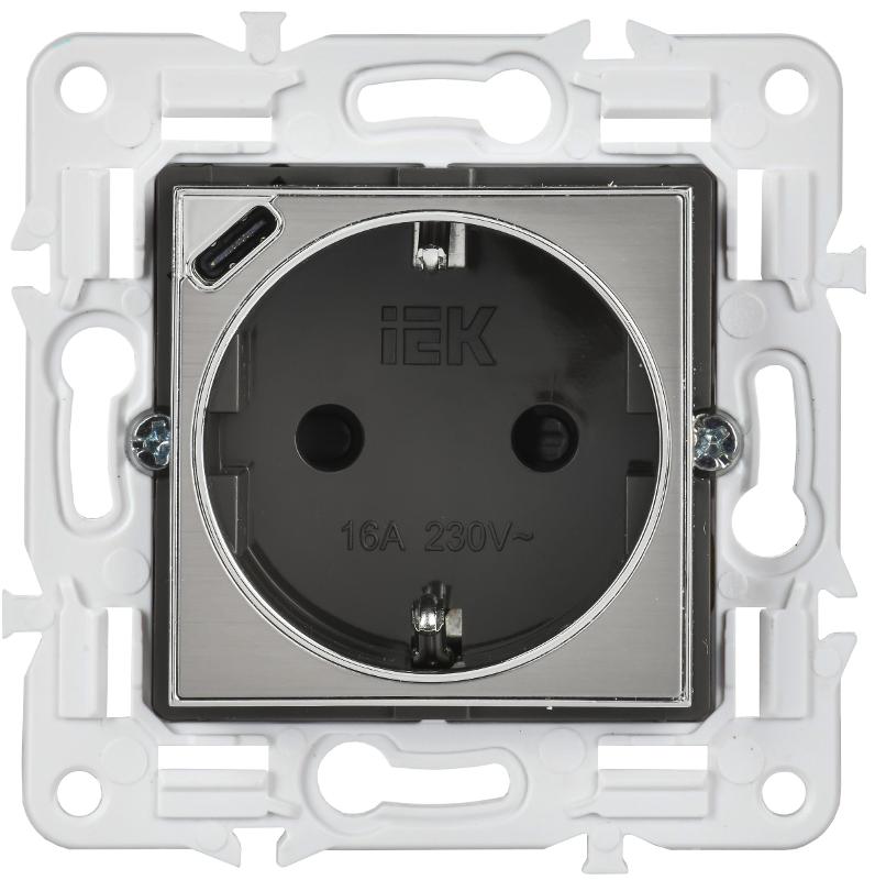 SKANDY Розетка с з/к/ш 16А с USB C 18Вт SK-R17N никель | SK-R14-16-U14-018-K50 | IEK — миниатюра 2