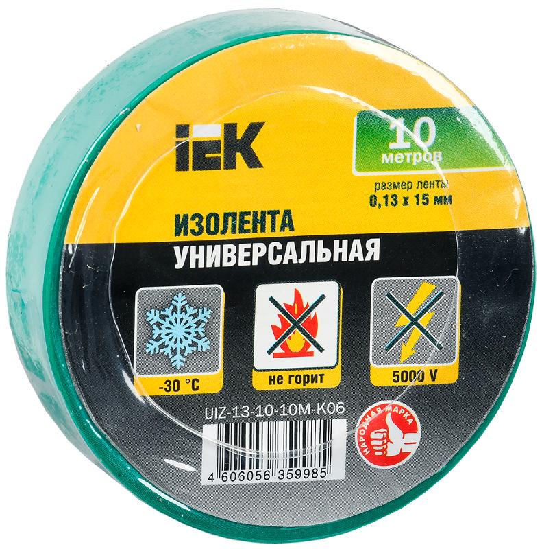 Изолента 0,13х15 мм зеленая 10 метров | UIZ-13-10-10M-K06 | IEK — IEK (ИЭК)