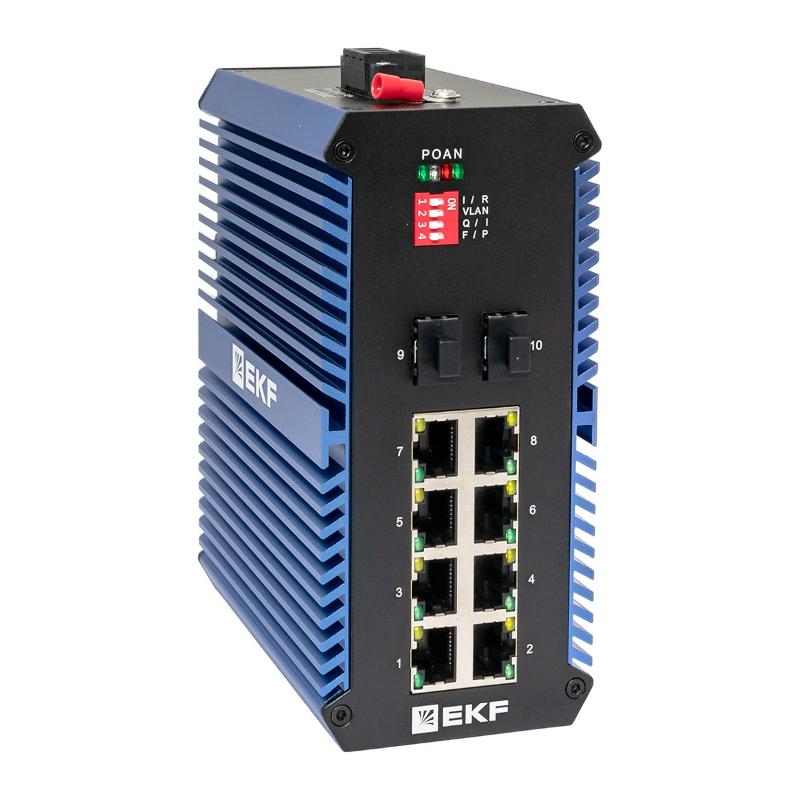 Промышленный неуправляемый коммутатор U-2GX/SFP-8GTP, 2 порта 1000Base-X SFP, 8 портов 10/100/1000Base-T(X) RJ45 c PoE, монтаж на динрейку TSX |TSX-U- — EKF