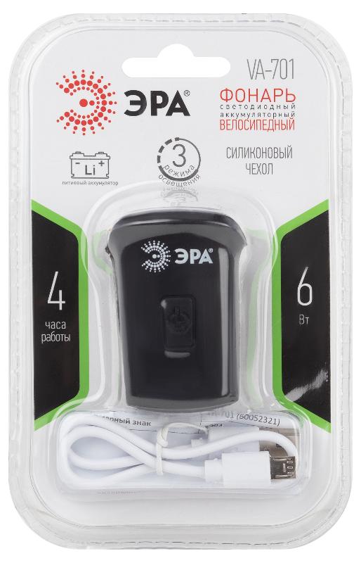 Фонарь светодиодный велосипедный VA-701 6Вт, SMD, аккумуляторный, передний, micro USB, черный | Б0052321 | ЭРА — миниатюра 2